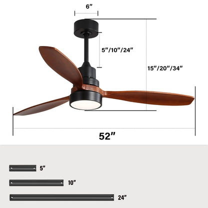 Ventilateur de plafond d'intérieur en bois Sofucor 52 avec télécommande et éclairage intégré en option