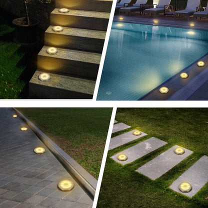 Lampes solaires d'extérieur à disque étanches pour terrasse, jardin et allée