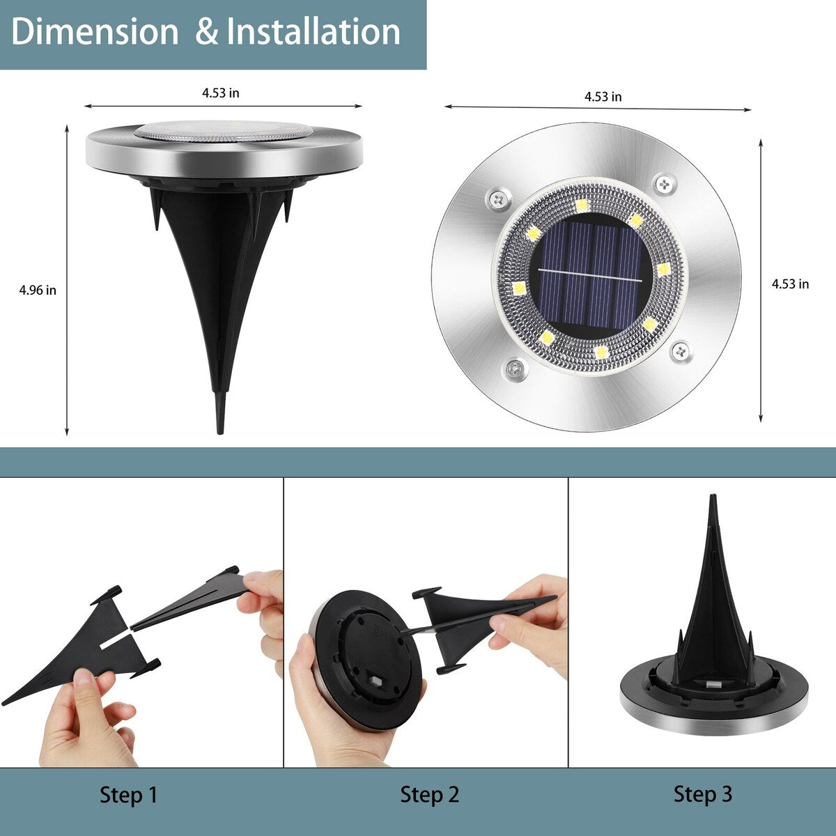 Lampes solaires d'extérieur à disque étanches pour terrasse, jardin et allée