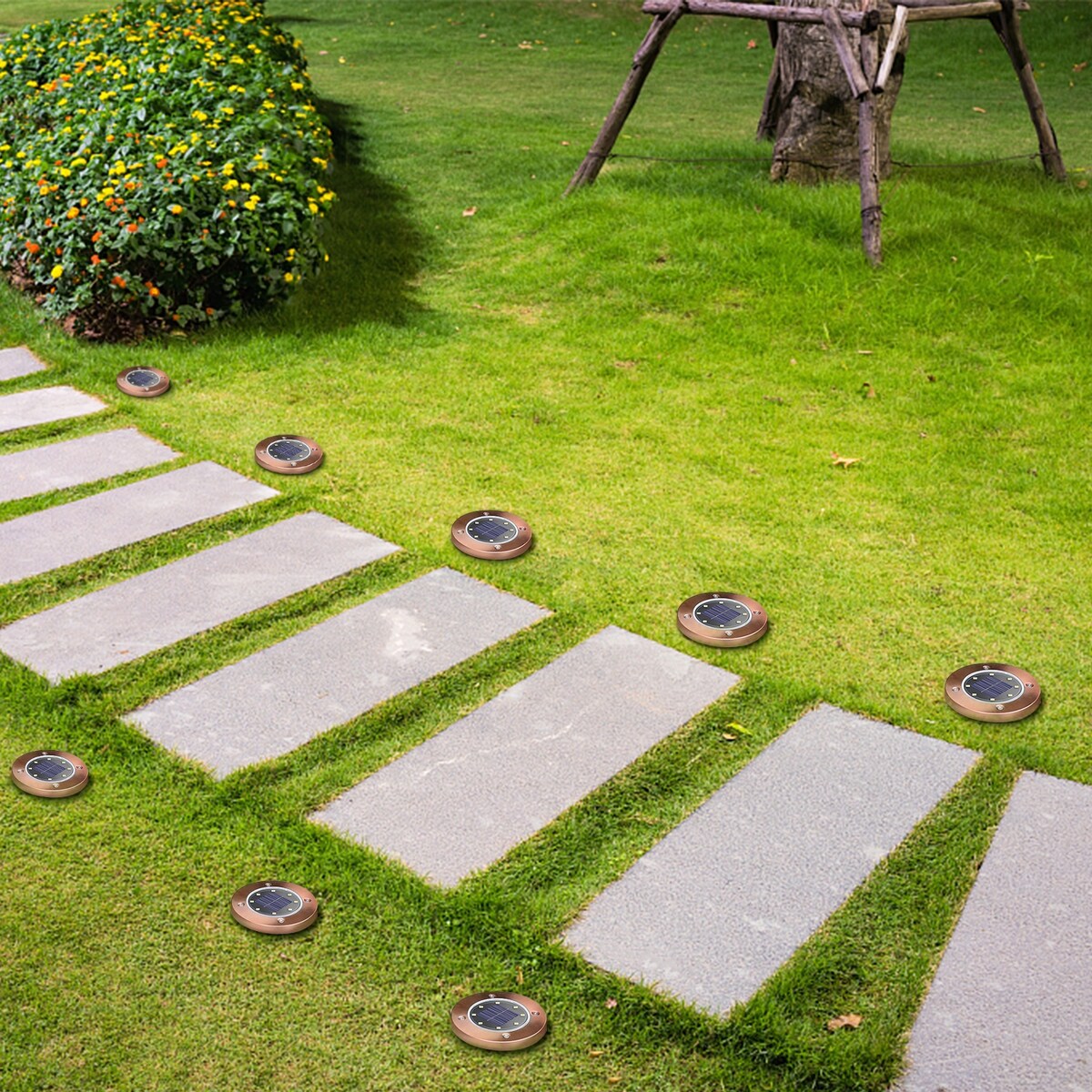 Lampes solaires d'extérieur à disque étanches pour terrasse, jardin et allée