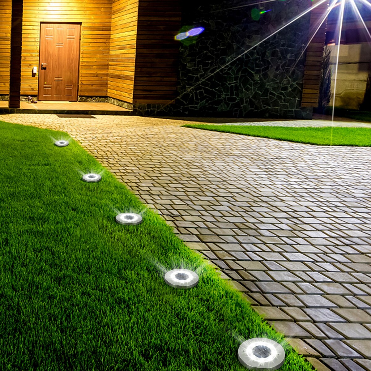 Lampes solaires d'extérieur à disque étanches pour terrasse, jardin et allée