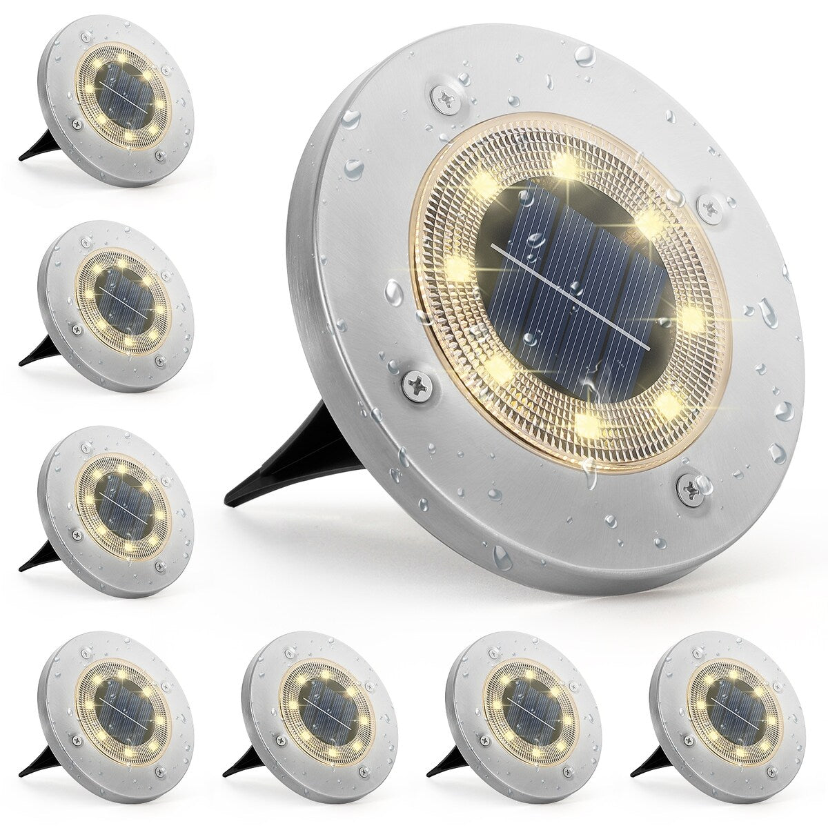 Lampes solaires d'extérieur à disque étanches pour terrasse, jardin et allée