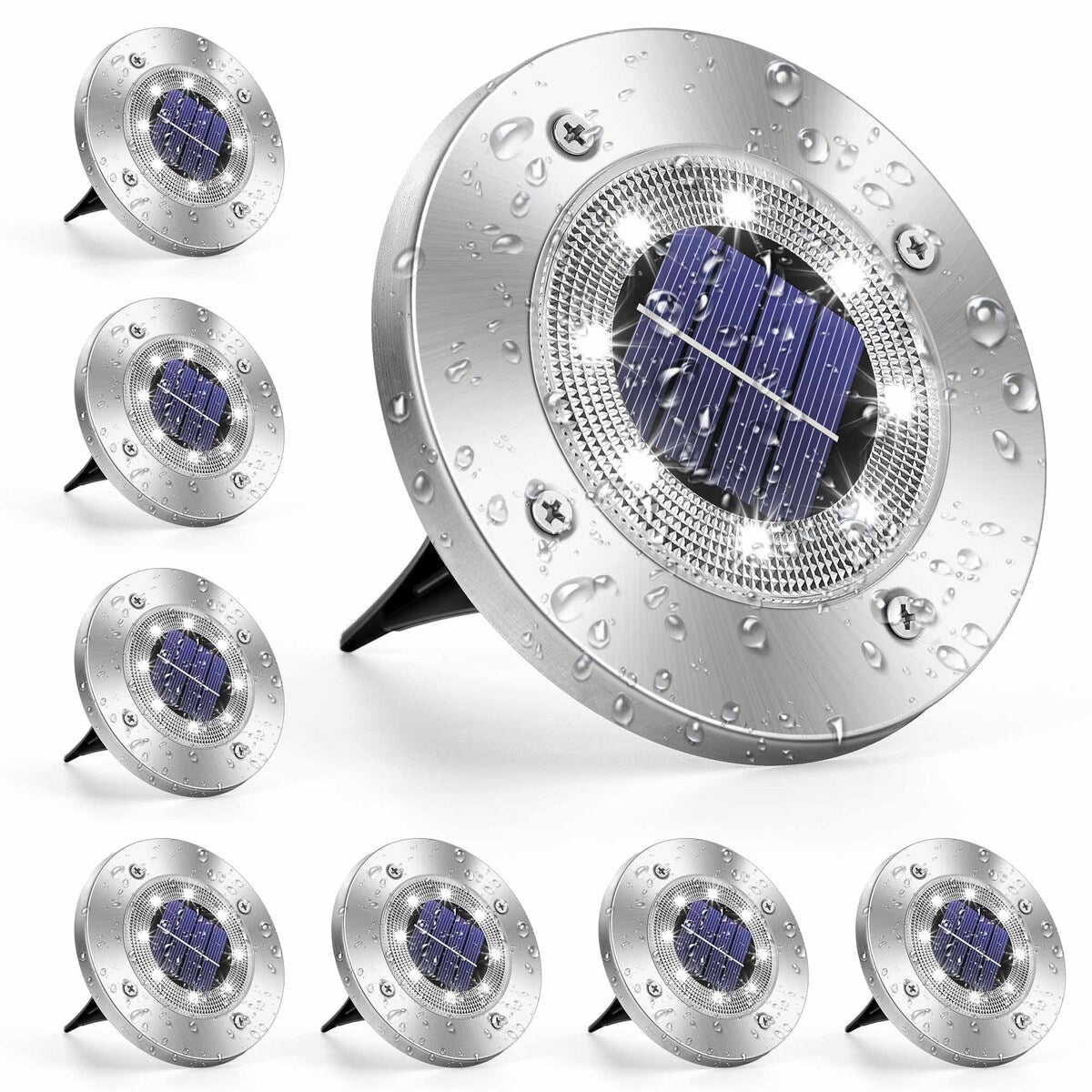 Lampes solaires d'extérieur à disque étanches pour terrasse, jardin et allée