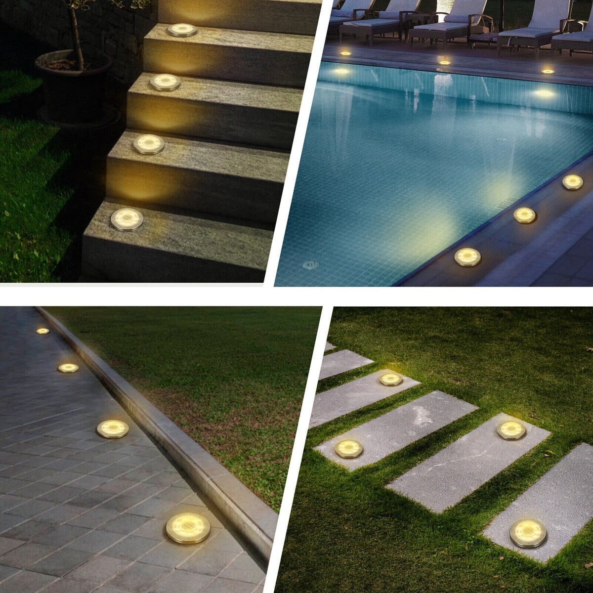 Lampes solaires d'extérieur à disque étanches pour terrasse, jardin et allée