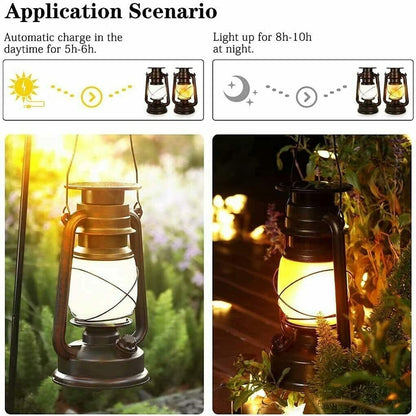 Lot de 2 lanternes solaires suspendues vintage à LED avec flamme vacillante
