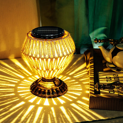 Lampe de chevet à panneau solaire en rotin tissé, intensité variable, décorative pour l'extérieur et l'intérieur