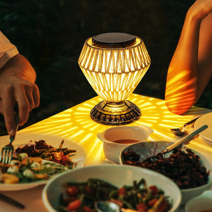 Lampe de chevet à panneau solaire en rotin tissé, intensité variable, décorative pour l'extérieur et l'intérieur