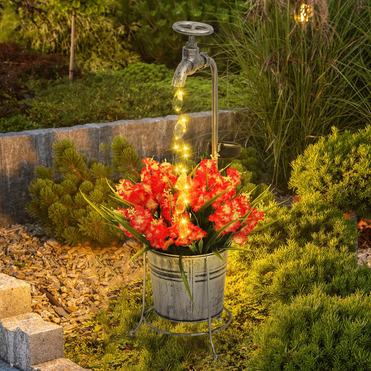 Guirlande lumineuse LED solaire pour décoration de jardin avec jardinière