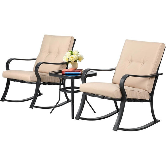 Ensemble bistro de conversation avec chaises à bascule pour patio extérieur Solaura 3 pièces