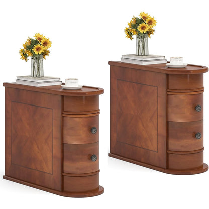 Table d'appoint étroite à deux tiroirs en bois massif
