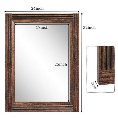 Miroir de salle de bain plat avec cadre en bois massif