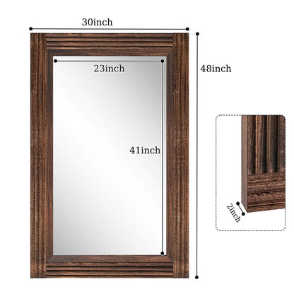 Miroir de salle de bain plat avec cadre en bois massif