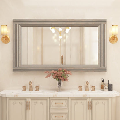 Miroir de salle de bain plat avec cadre en bois massif
