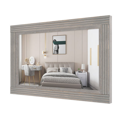 Miroir de salle de bain plat avec cadre en bois massif