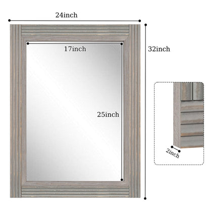 Miroir de salle de bain plat avec cadre en bois massif