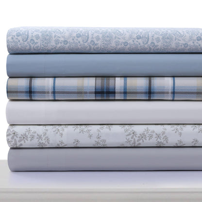 Parure de draps en percale de coton 300 fils, unie ou imprimée, à poches extra profondes