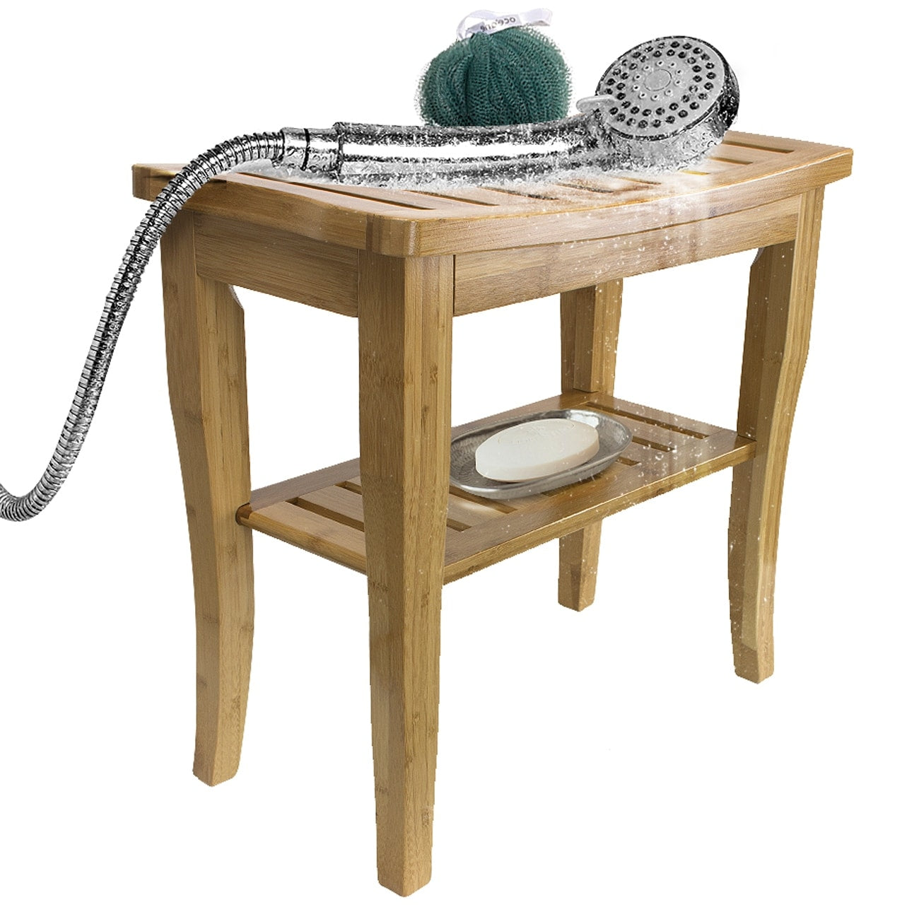 Banc de douche/tabouret en bambou Sorbus, rangement et assise en bois pour salle de bain