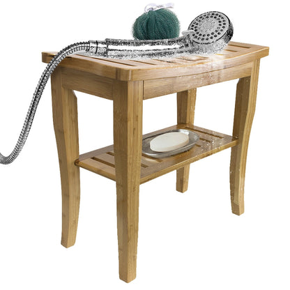 Banc de douche/tabouret en bambou Sorbus, rangement et assise en bois pour salle de bain
