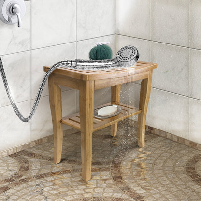 Banc de douche/tabouret en bambou Sorbus, rangement et assise en bois pour salle de bain
