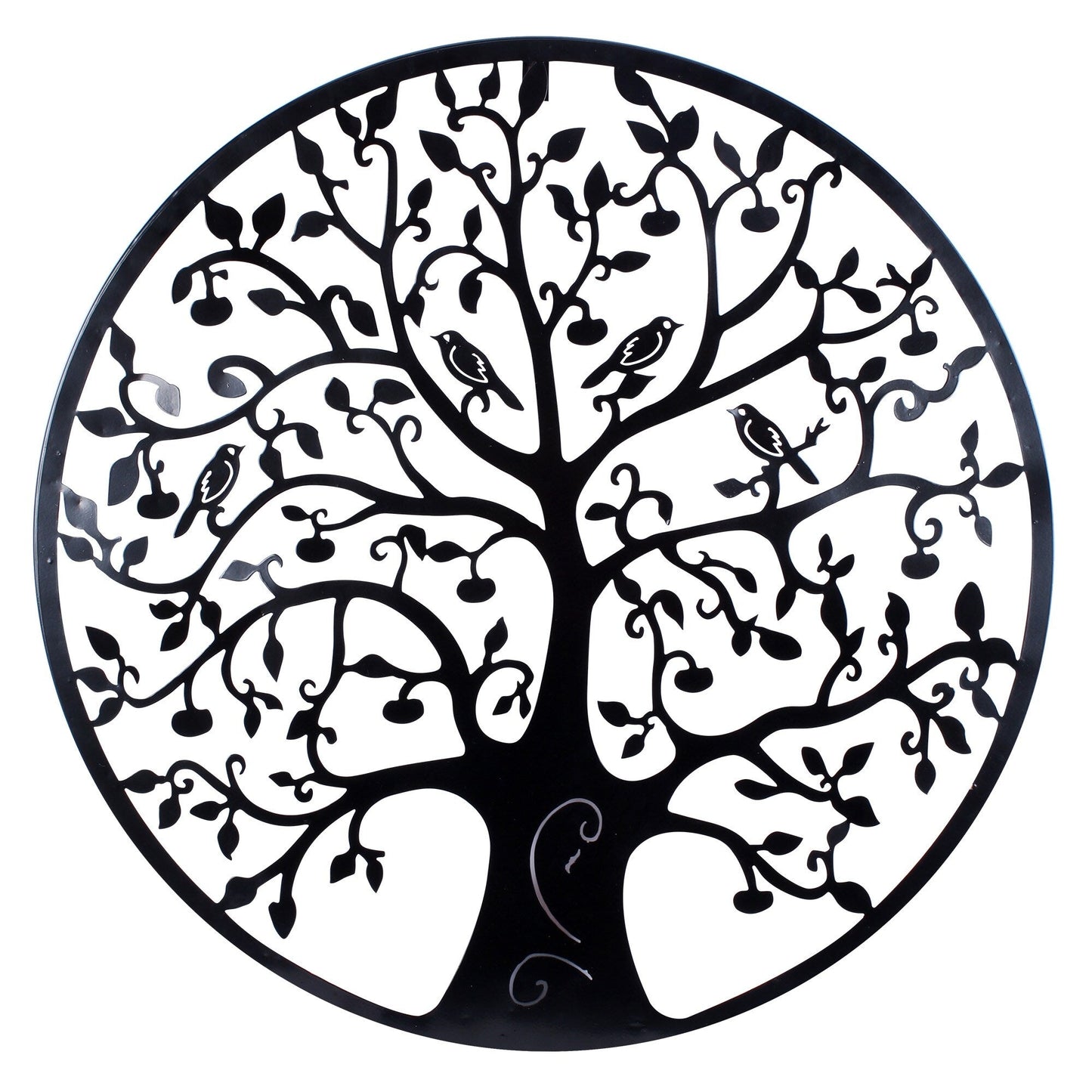 Décoration murale d'extérieur en métal noir Arbre de vie pour patio sud