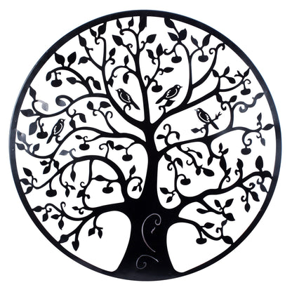 Décoration murale d'extérieur en métal noir Arbre de vie pour patio sud