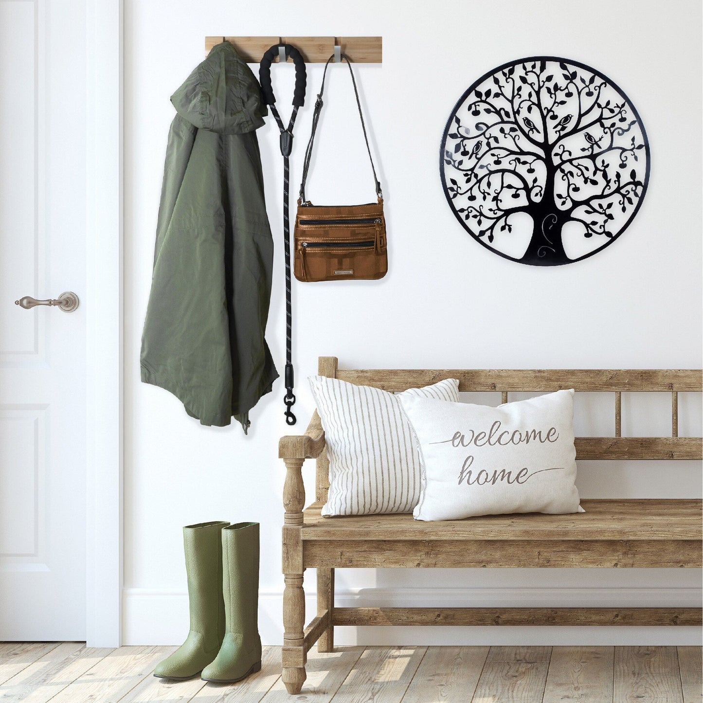 Décoration murale d'extérieur en métal noir Arbre de vie pour patio sud