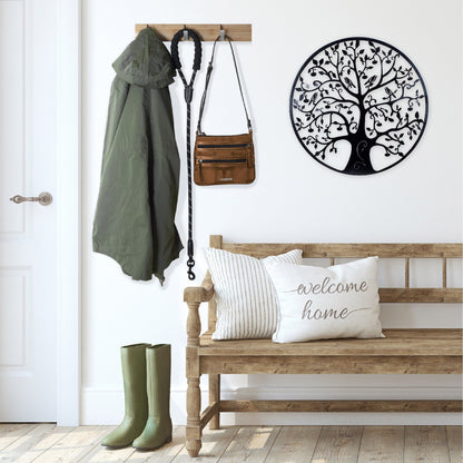 Décoration murale d'extérieur en métal noir Arbre de vie pour patio sud
