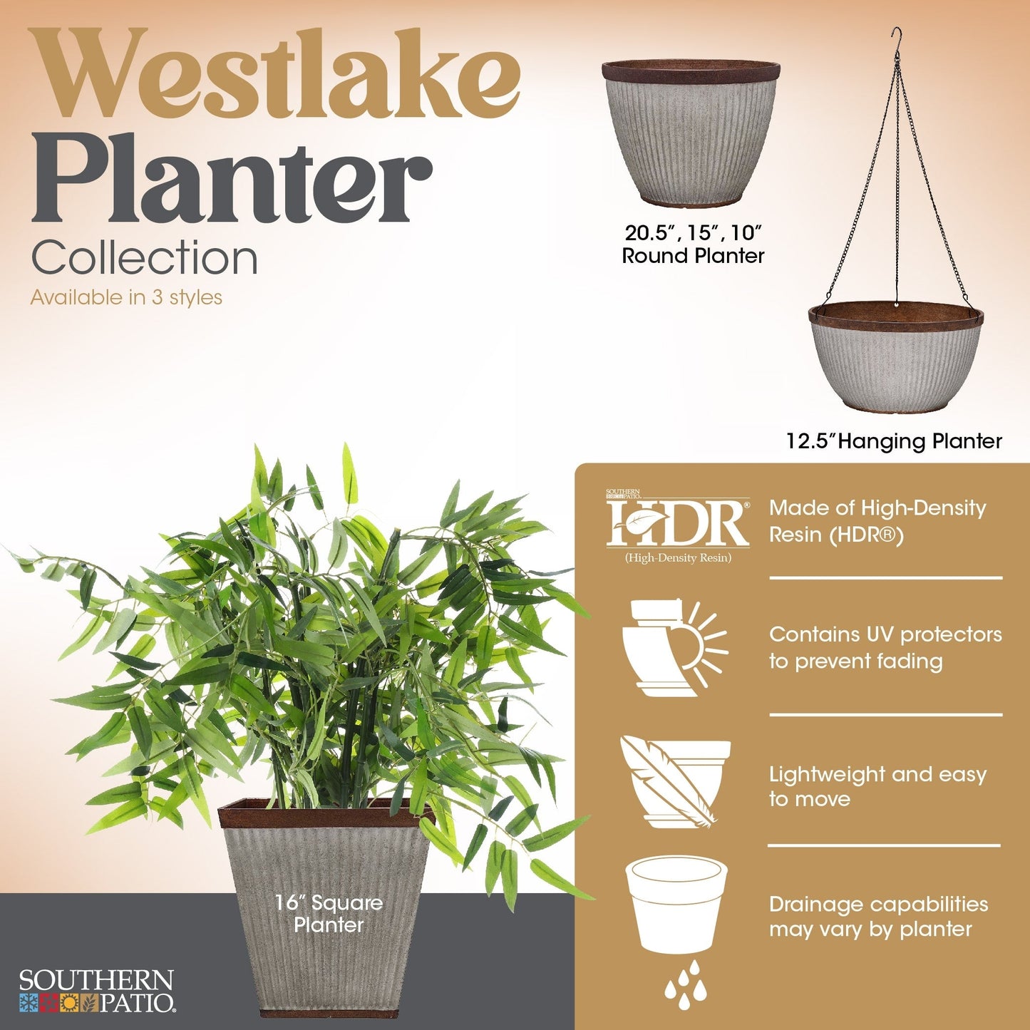 Jardinière Westlake pour patio sud