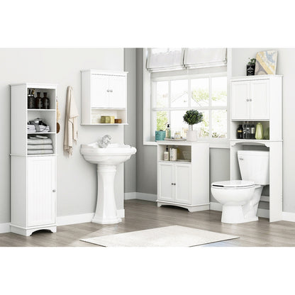 Spirich - Meuble de rangement mural gain de place au-dessus des toilettes avec porte, en bois, blanc