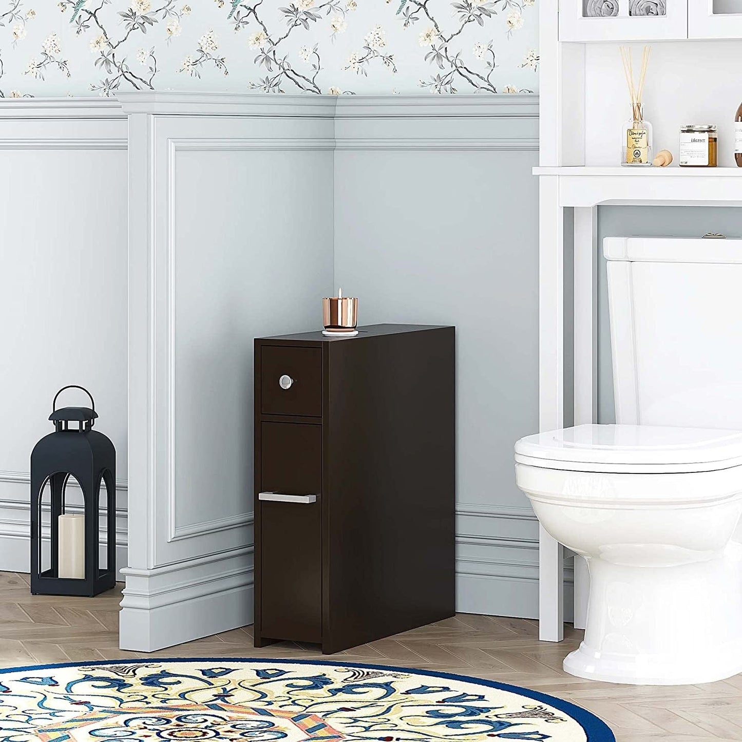 Meuble de rangement de salle de bain Spirich Home Slim, porte-papier toilette autoportant, meuble de salle de bain avec tiroir coulissant