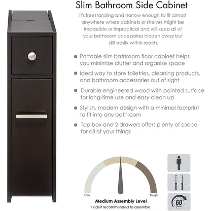 Meuble de rangement de salle de bain Spirich Home Slim, porte-papier toilette autoportant, meuble de salle de bain avec tiroir coulissant
