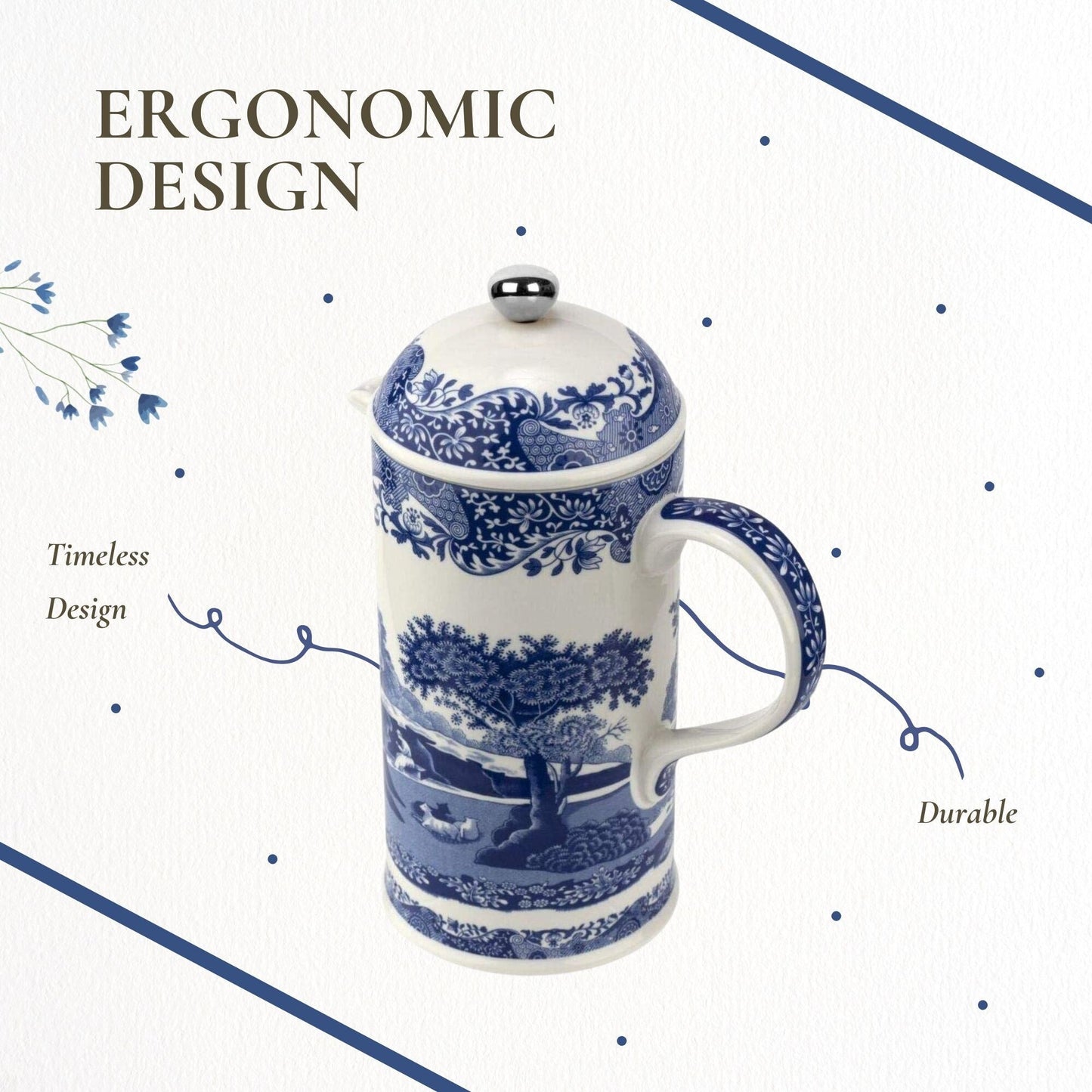 Cafetière italienne à piston Spode Blue - 28 onces