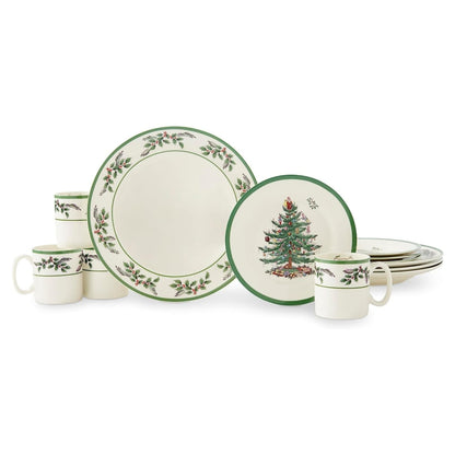 Service de table Spode Christmas Tree Holly en faïence fine, 12 pièces