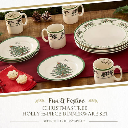 Service de table Spode Christmas Tree Holly en faïence fine, 12 pièces