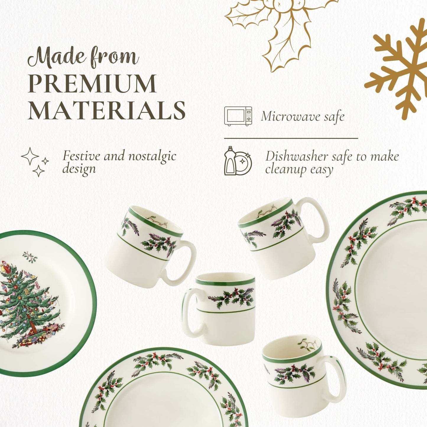Service de table Spode Christmas Tree Holly en faïence fine, 12 pièces