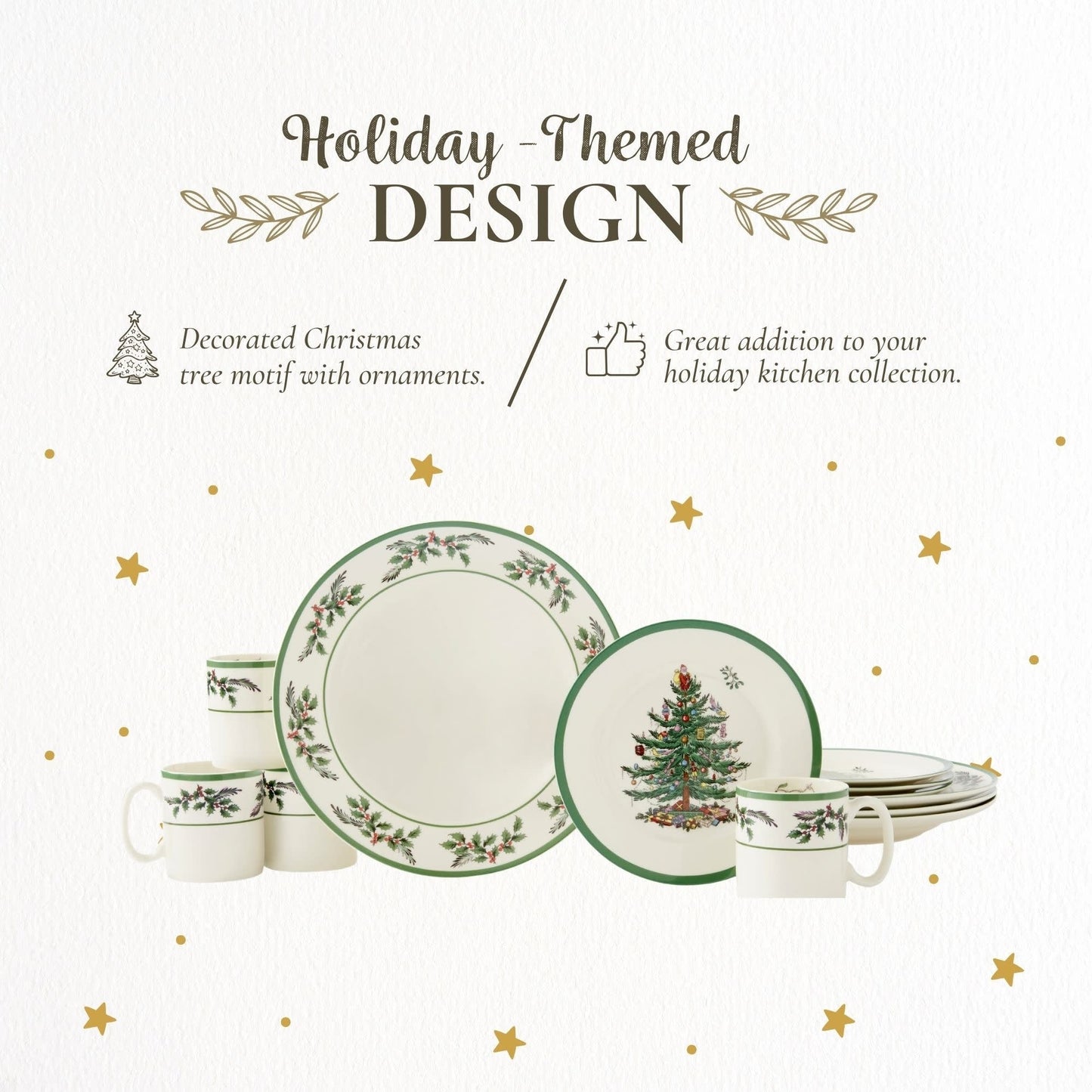 Service de table Spode Christmas Tree Holly en faïence fine, 12 pièces