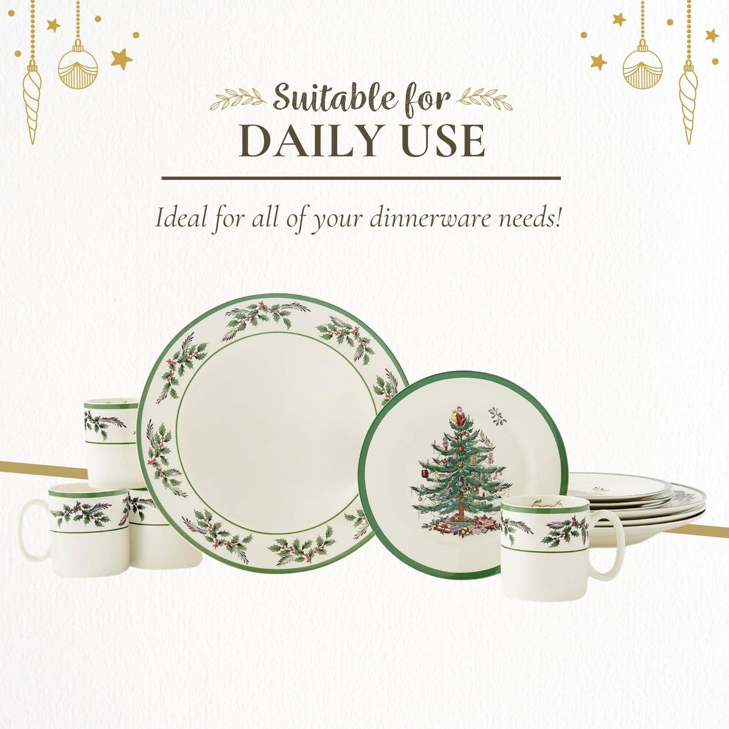Service de table Spode Christmas Tree Holly en faïence fine, 12 pièces