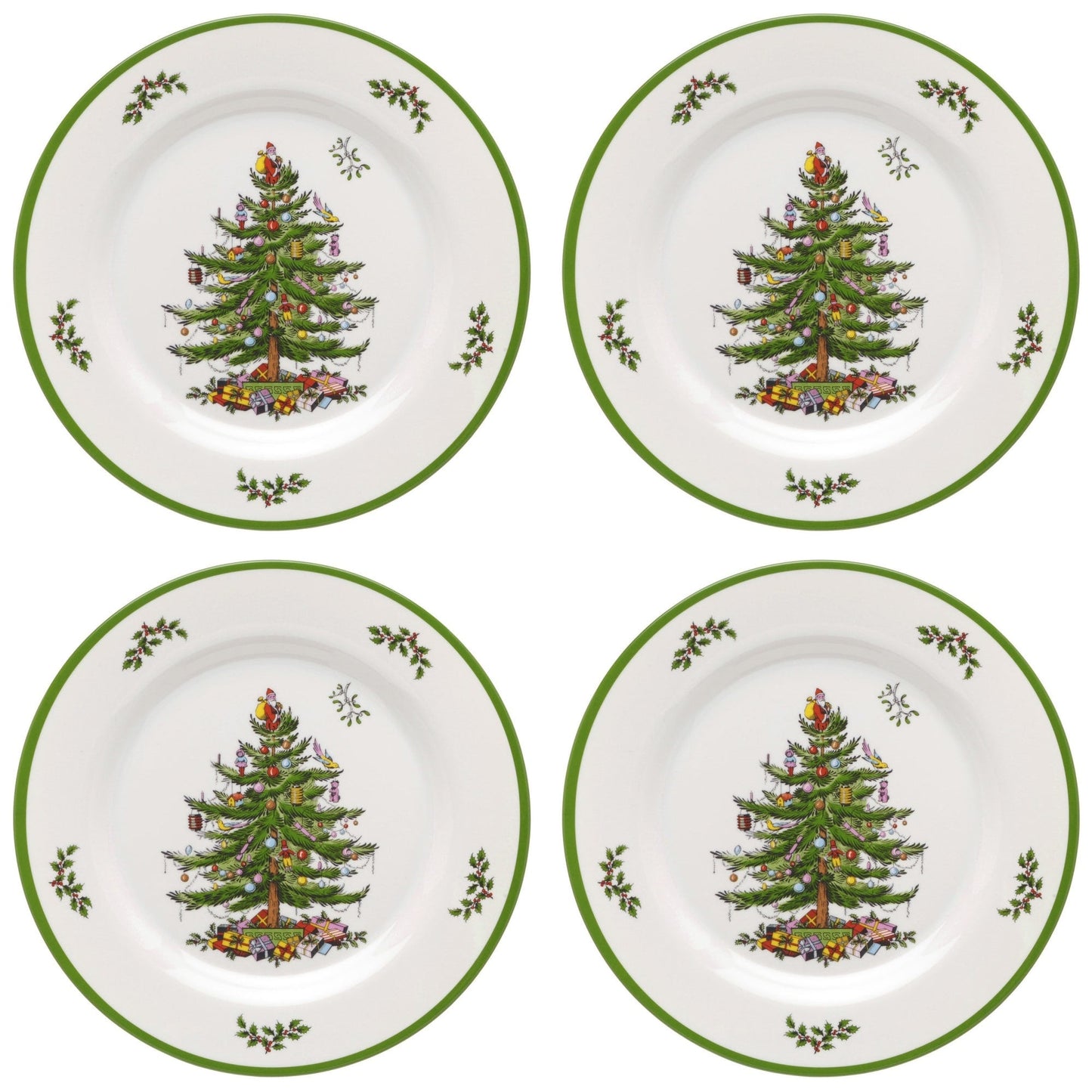 Ensemble de 4 assiettes plates en mélamine Spode motif sapin de Noël - 11 D
