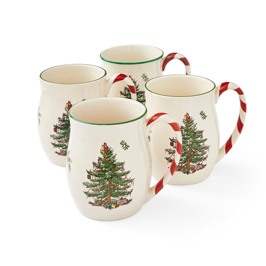 Ensemble de 4 tasses Spode à la menthe poivrée en forme de sapin de Noël