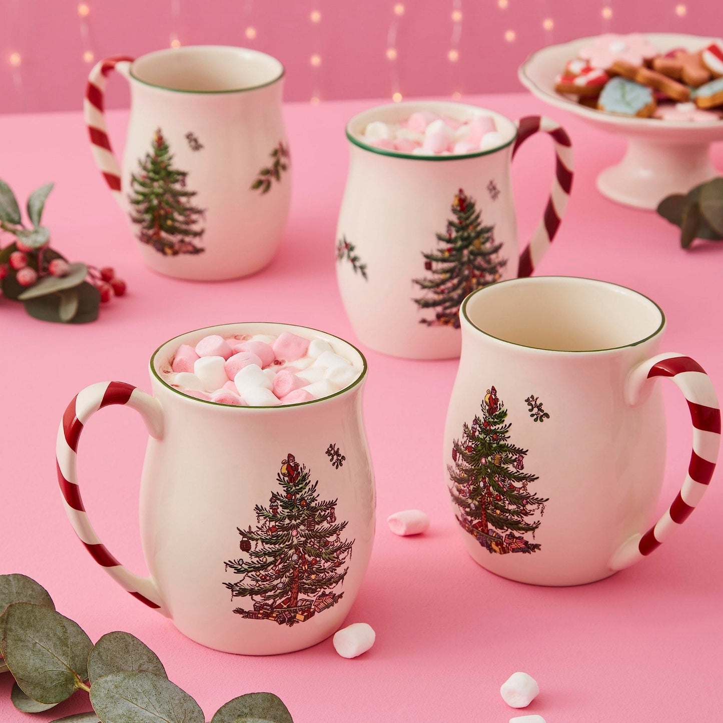 Ensemble de 4 tasses Spode à la menthe poivrée en forme de sapin de Noël