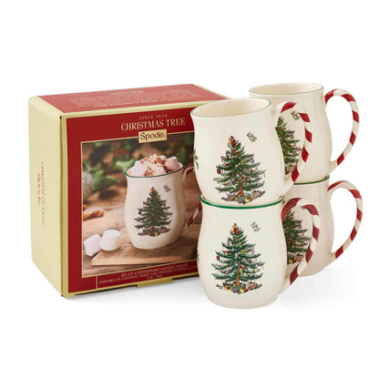 Ensemble de 4 tasses Spode à la menthe poivrée en forme de sapin de Noël