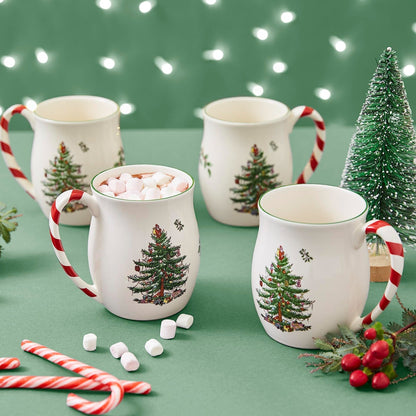 Ensemble de 4 tasses Spode à la menthe poivrée en forme de sapin de Noël