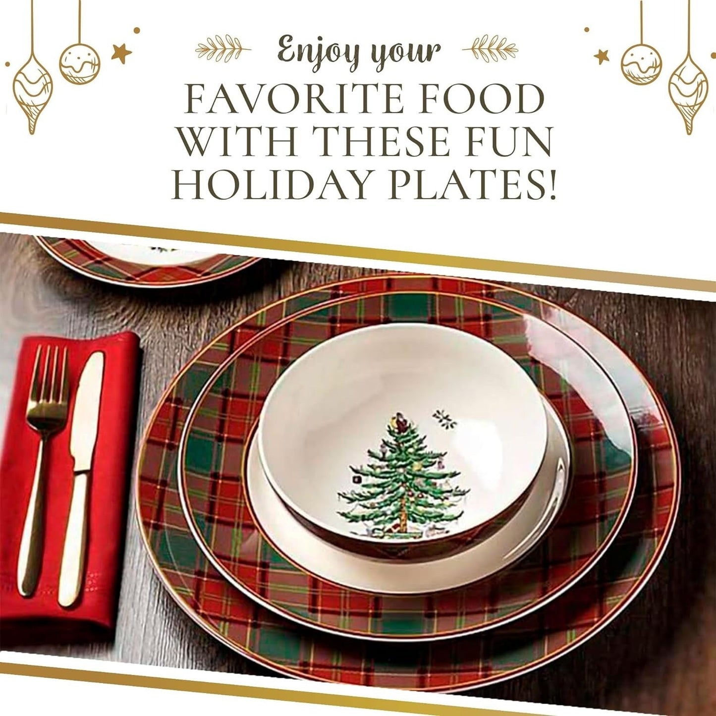 Ensemble de 4 assiettes à dîner en tartan Spode Christmas Tree - 10,5 pouces