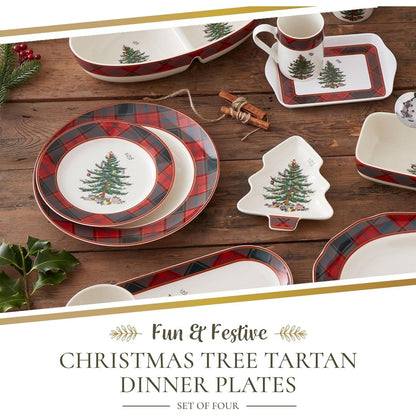 Ensemble de 4 assiettes à dîner en tartan Spode Christmas Tree - 10,5 pouces