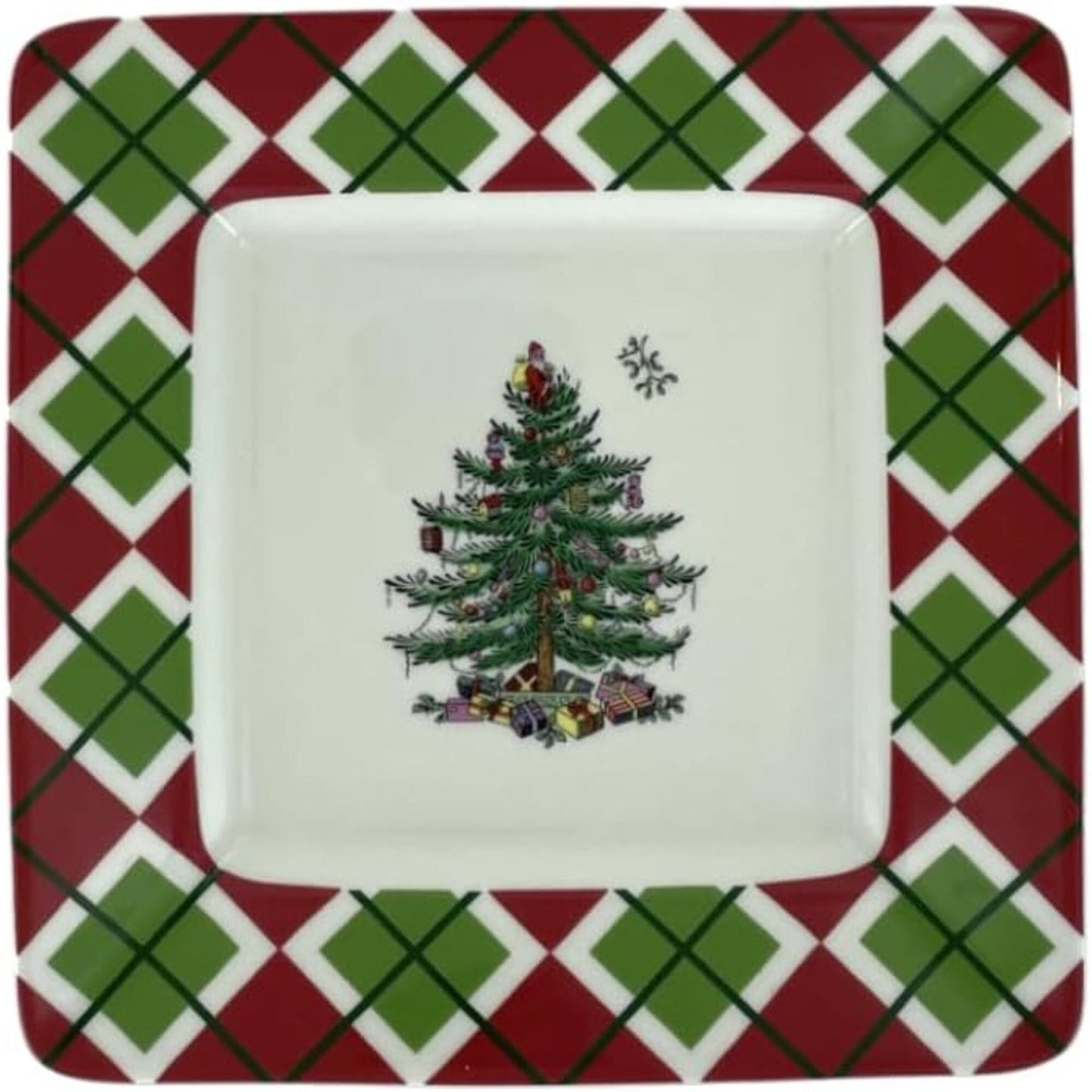 Ensemble de 4 assiettes carrées Spode en forme de sapin de Noël - 7 L x 7 l
