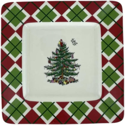 Ensemble de 4 assiettes carrées Spode en forme de sapin de Noël - 7 L x 7 l
