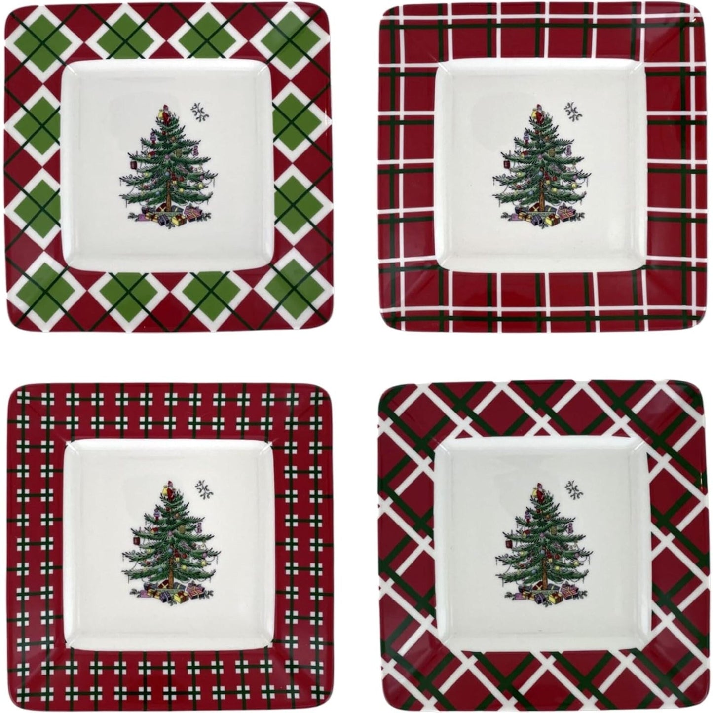 Ensemble de 4 assiettes carrées Spode en forme de sapin de Noël - 7 L x 7 l
