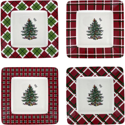 Ensemble de 4 assiettes carrées Spode en forme de sapin de Noël - 7 L x 7 l