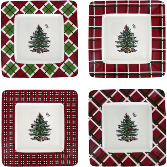 Ensemble de 4 assiettes carrées Spode en forme de sapin de Noël - 7 L x 7 l