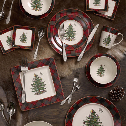 Ensemble de 4 assiettes carrées Spode en forme de sapin de Noël - 7 L x 7 l